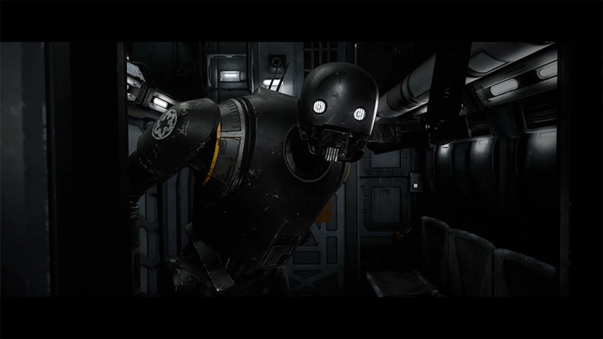 Một droid khổng lồ tương tác với người chơi trong trải nghiệm VR Star Wars: Secrets of the Empire.