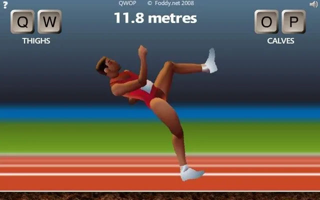Một vận động viên đang gặp khó khăn khi cố gắng di chuyển trong game QWOP, minh họa cơ chế điều khiển phức tạp và độ khó thử thách của game trình duyệt này.