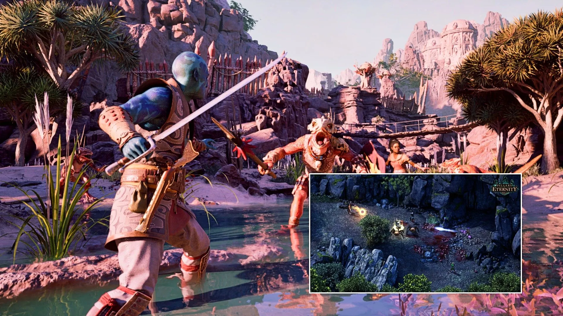 Người chơi Avowed chiến đấu và một nhóm trong Pillars of Eternity tấn công kẻ thù