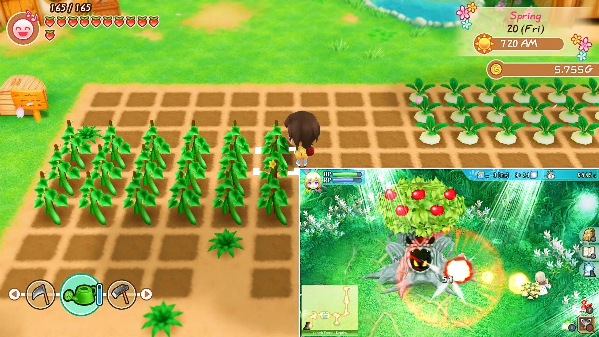 Người chơi Harvest Moon làm nông và người chơi Rune Factory chặt cây