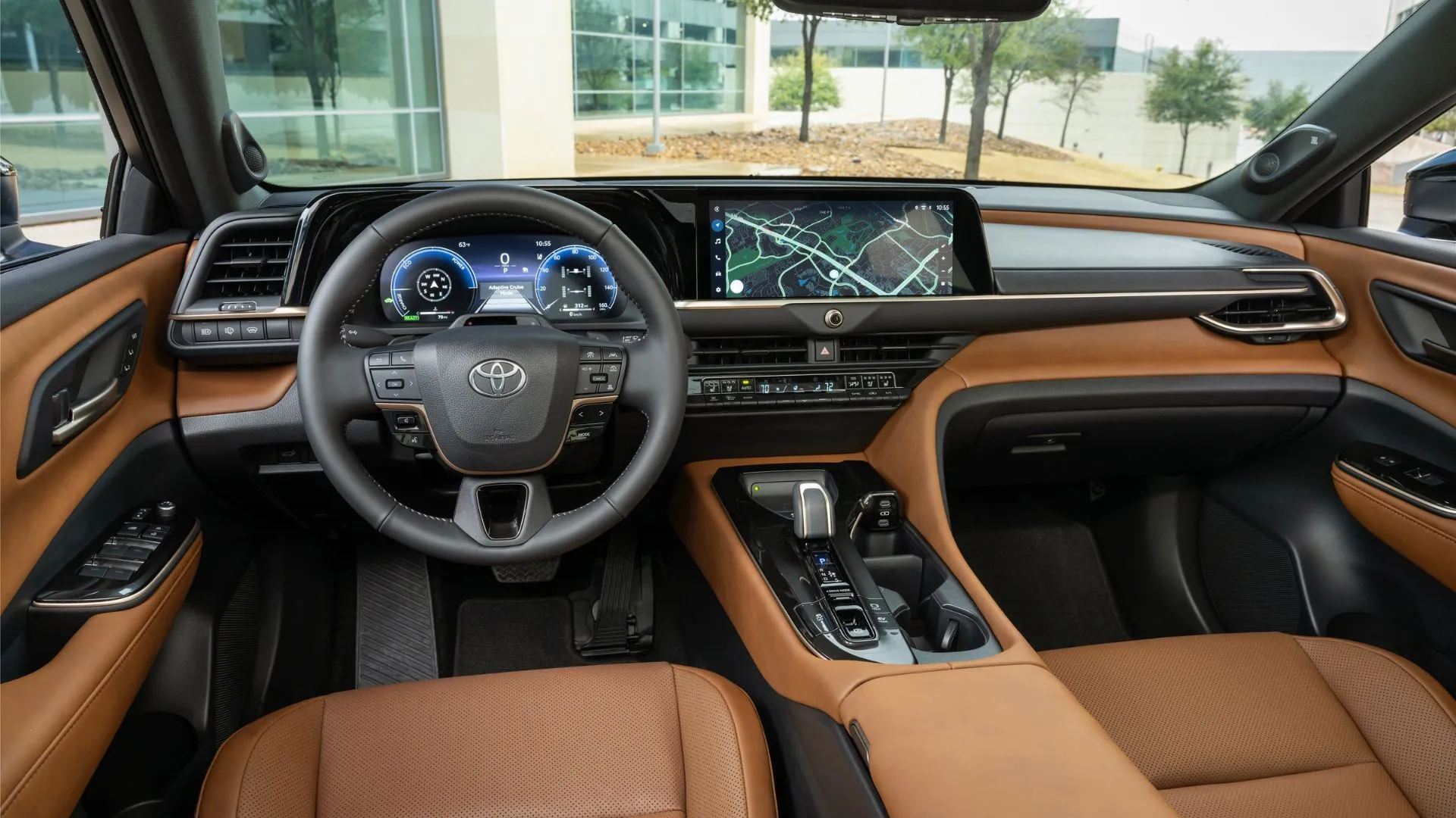 Nội thất Toyota Crown Signia Limited 2025 với vô lăng và màn hình giải trí 12.3 inch, thể hiện công nghệ và tiện nghi cao cấp