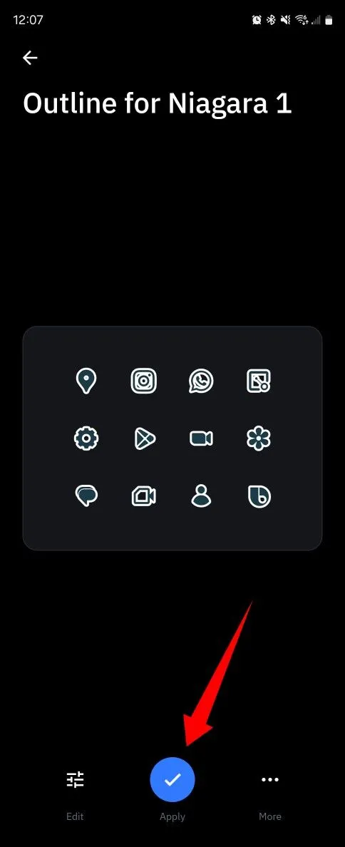 Nút &quot;Apply&quot; để áp dụng hoặc xuất gói biểu tượng đã chỉnh sửa trong Icon Pack Studio.