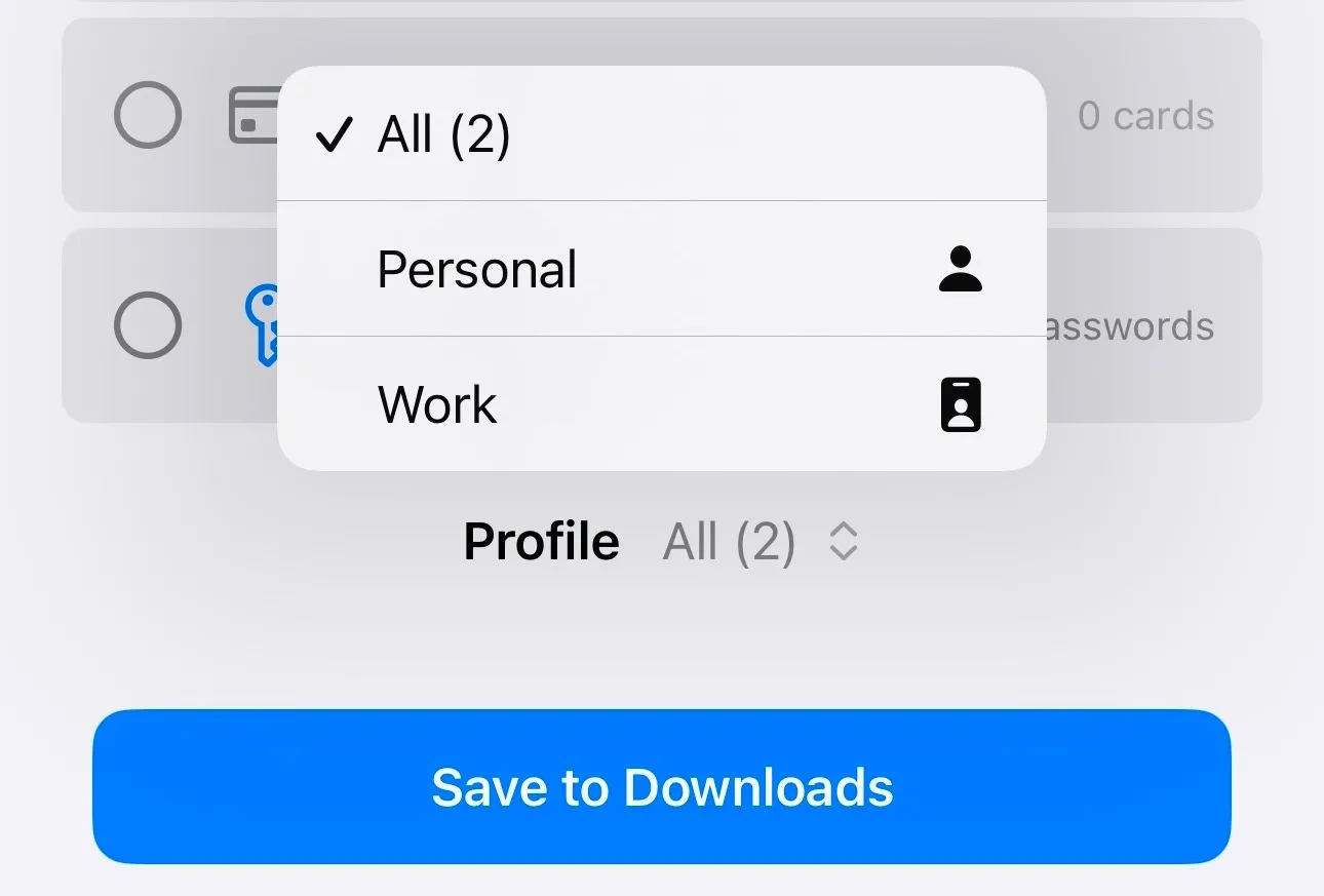 Nút Lưu vào Tải về trong công cụ xuất Safari trên iPhone để xuất dữ liệu duyệt web