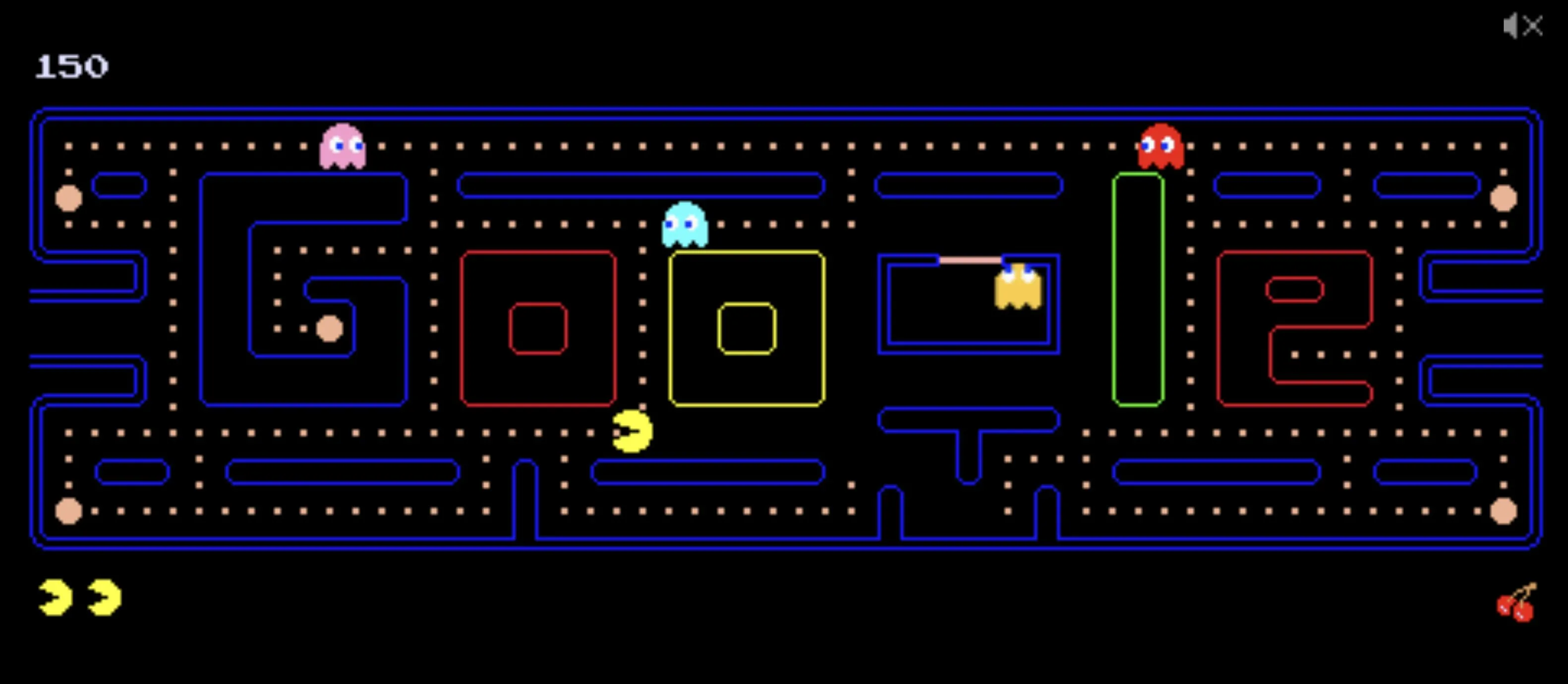 Pac-Man trong một màn chơi hình chữ Google trong Doodle Pac-Man