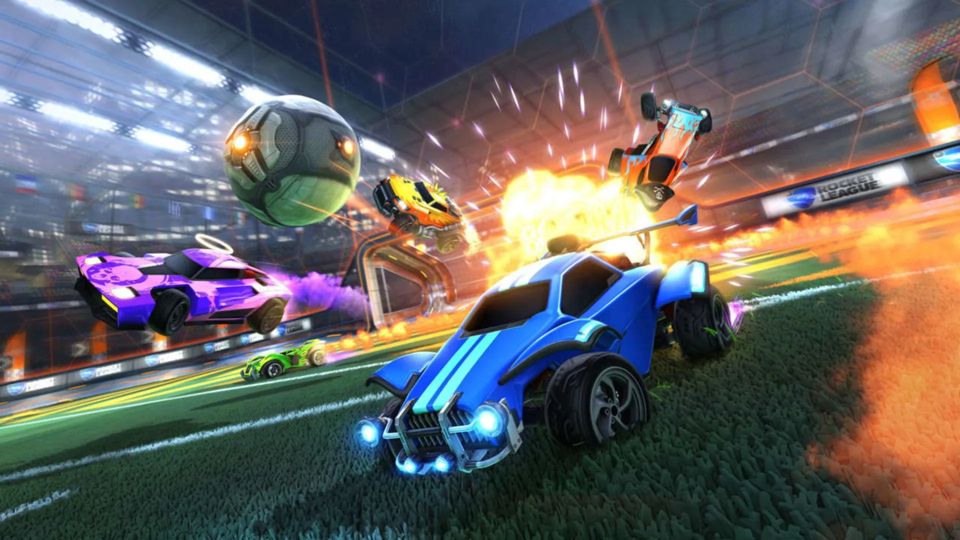 Pha hành động kịch tính trong Rocket League, tựa game bóng đá ô tô thành công vang dội của Psyonix.