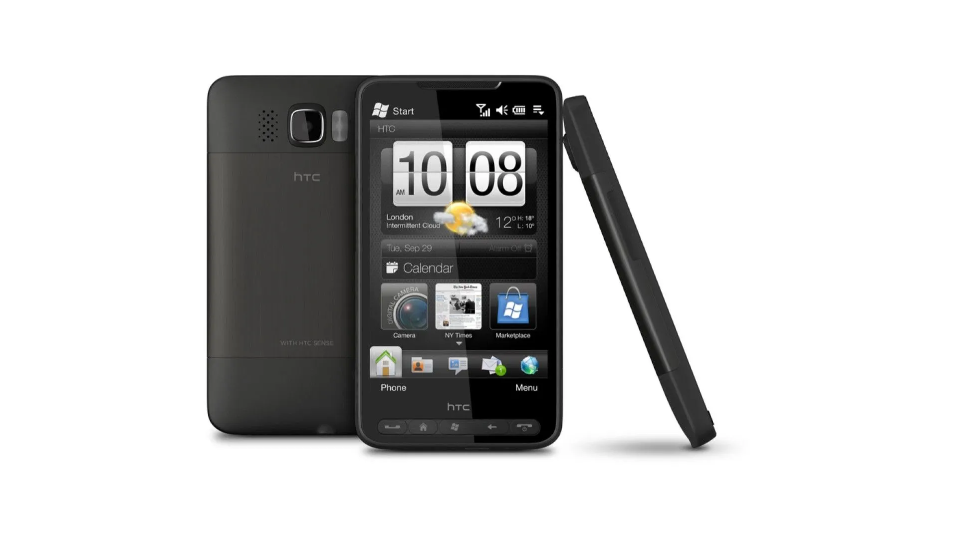 Smartphone HTC HD2 với màn hình lớn 4.3 inch và các phím vật lý