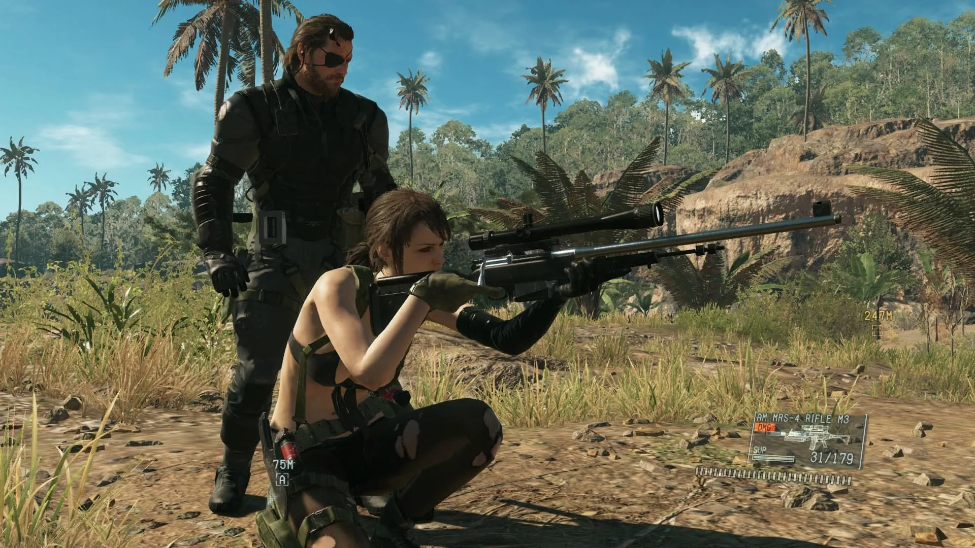 Snake và Quiet trong một phân cảnh hành động của Metal Gear Solid V: The Phantom Pain.