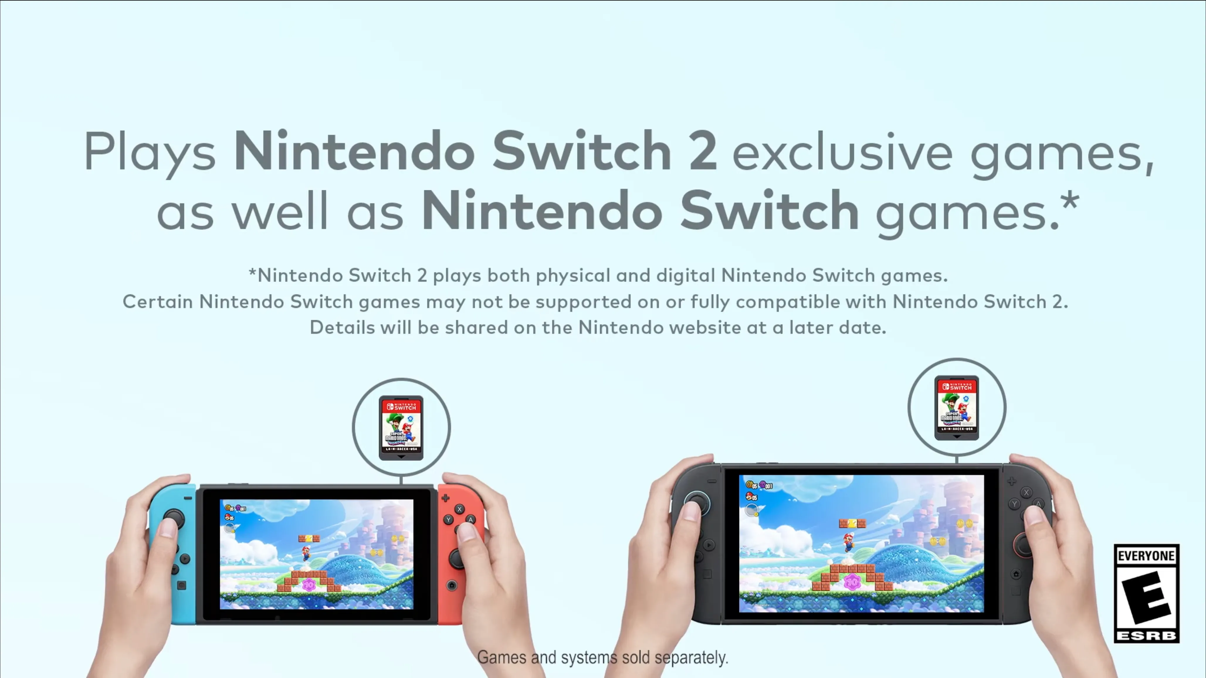 So sánh kích thước giữa Nintendo Switch 2 (bên phải) và Nintendo Switch đời đầu (bên trái) đặt cạnh nhau.