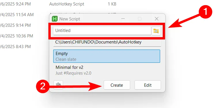 Tạo file script AHK mới trong File Explorer của Windows
