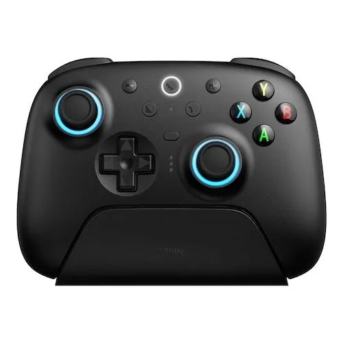 Tay cầm chơi game 8BitDo Ultimate 2 Wireless màu đen với cần điều khiển TMR và các nút bấm xúc giác.