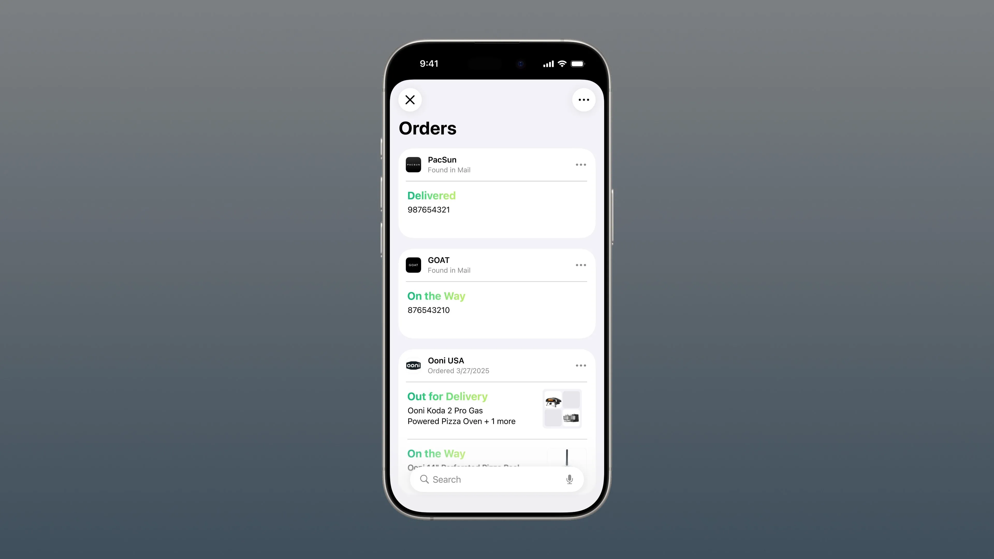 Theo dõi đơn hàng trong ứng dụng Ví (Wallet) trên iPhone với iOS 26, hiển thị thông tin vận chuyển và tóm tắt đơn hàng từ email.