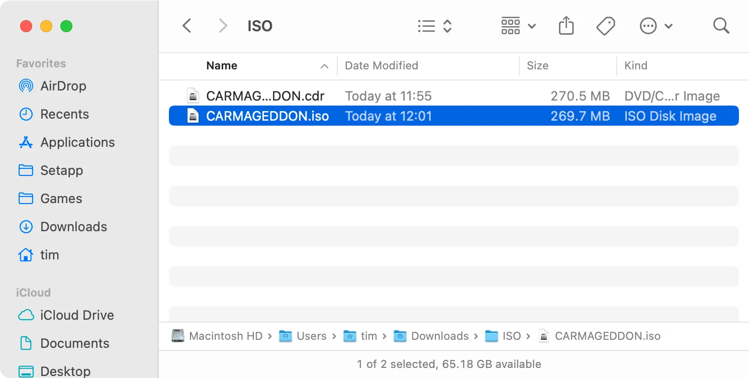 Thư mục chứa cả file ISO và CDR sau khi chuyển đổi trên macOS