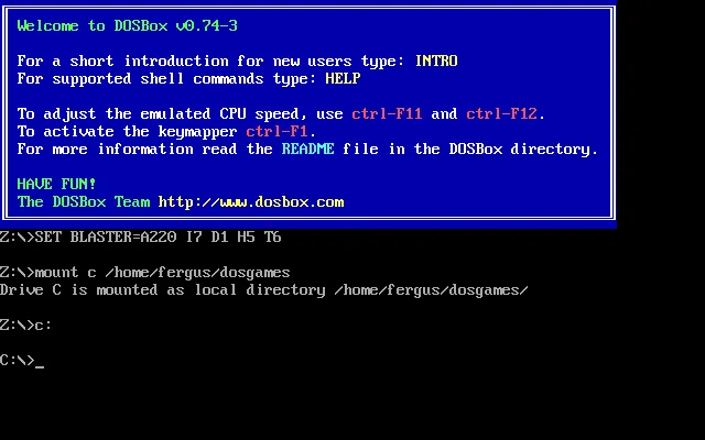 Thư mục đã được mount thành công trong giao diện DOSBox