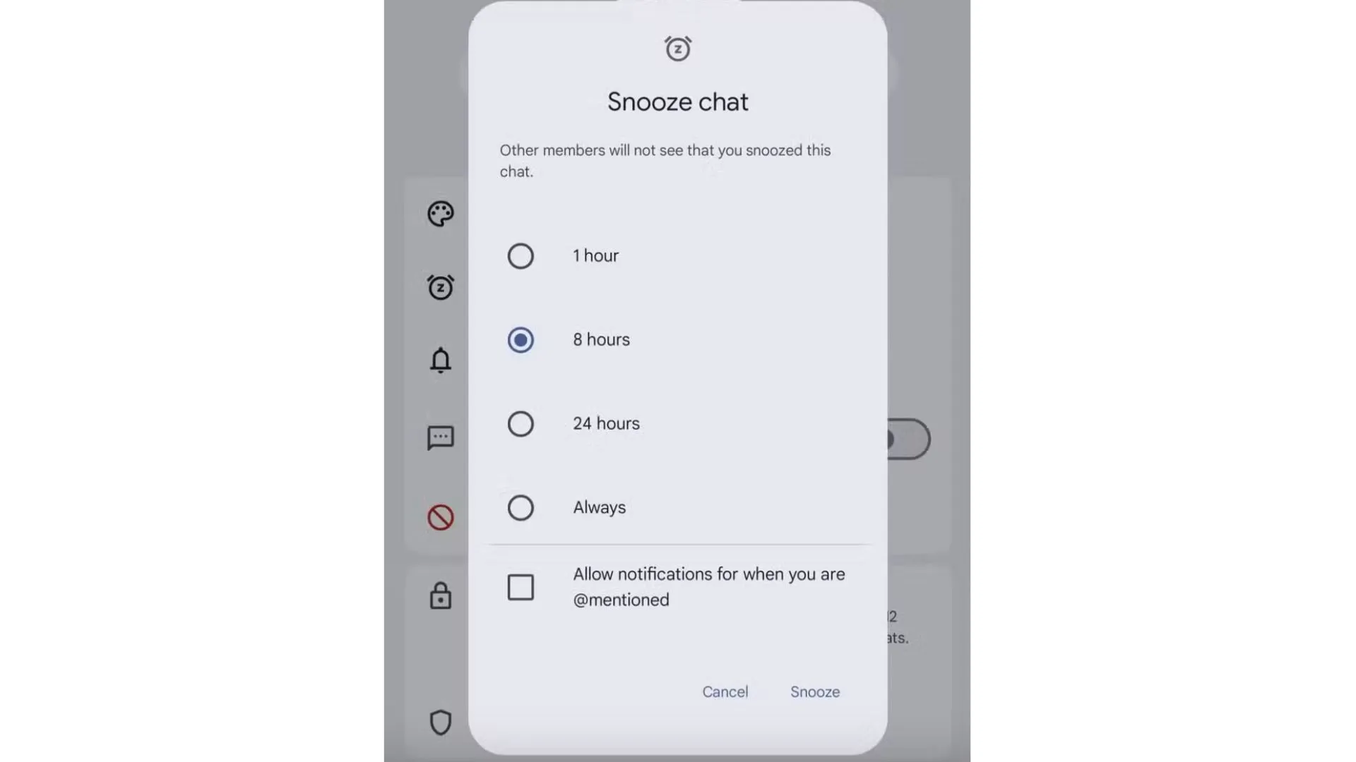 Tính năng snooze chat mới trên Google Messages với các tùy chọn thời gian tắt thông báo