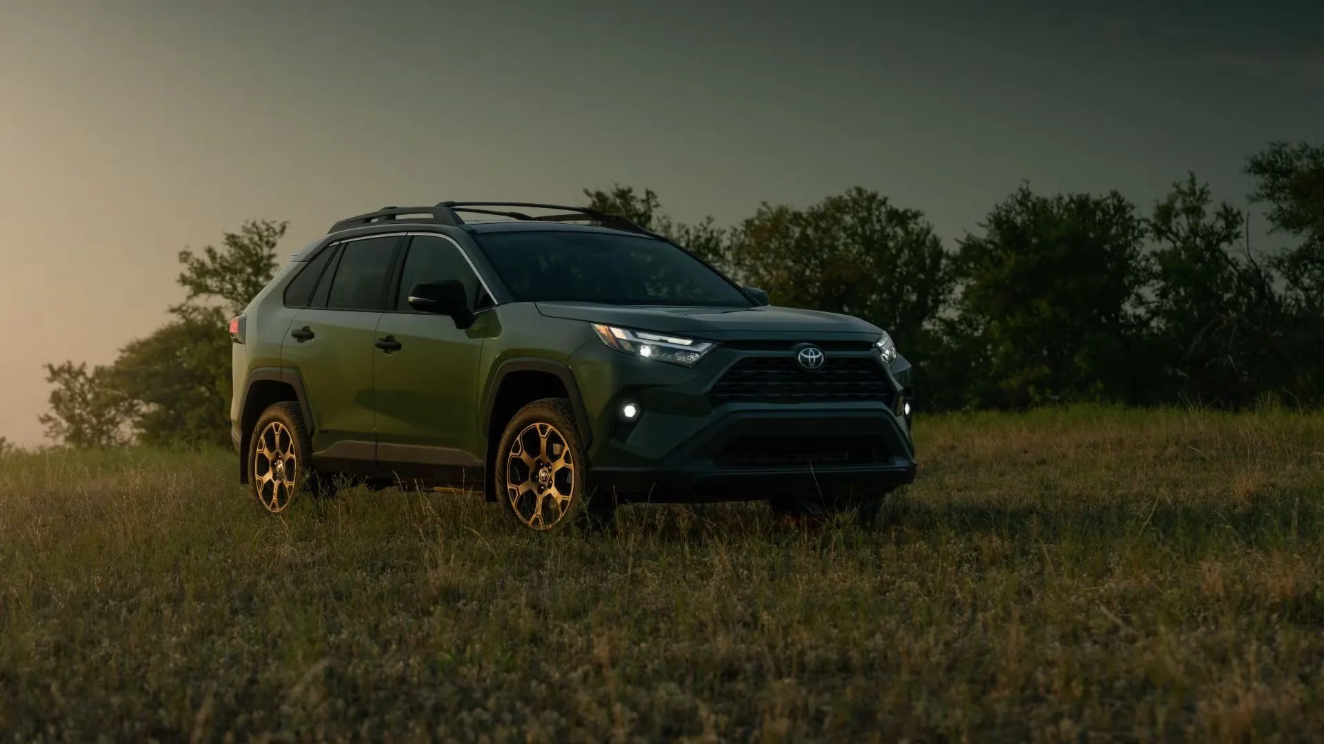 Toyota RAV4 Woodland 2024 màu xanh lá cây đỗ trên cỏ