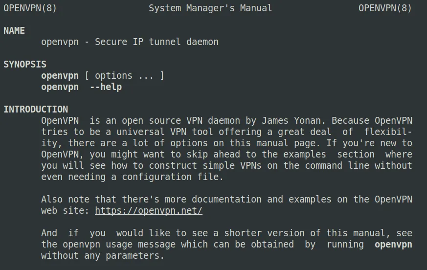 Trang man page của openvpn giải thích rằng nó chứa rất nhiều tùy chọn vì công cụ này rất linh hoạt.