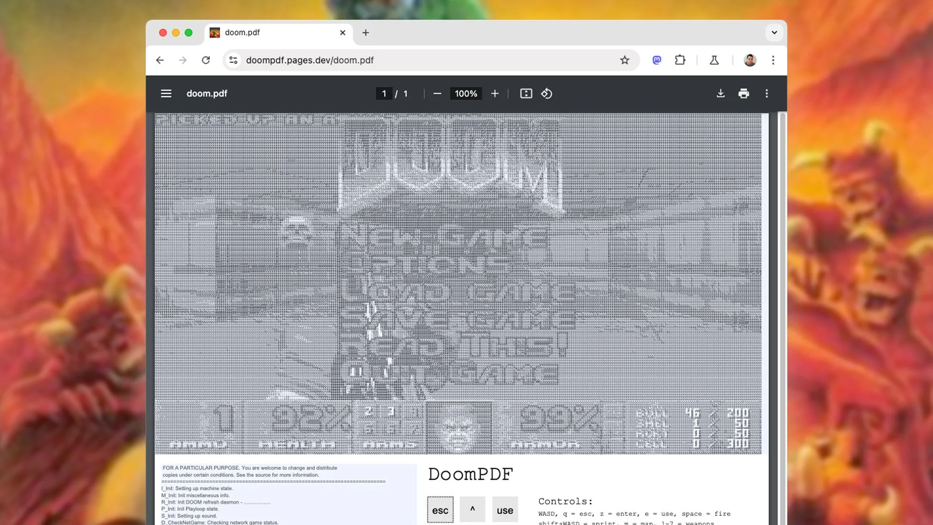 Trò chơi DOOM đang chạy bên trong một tài liệu PDF, minh chứng cho khả năng tương tác của file PDF hiện đại