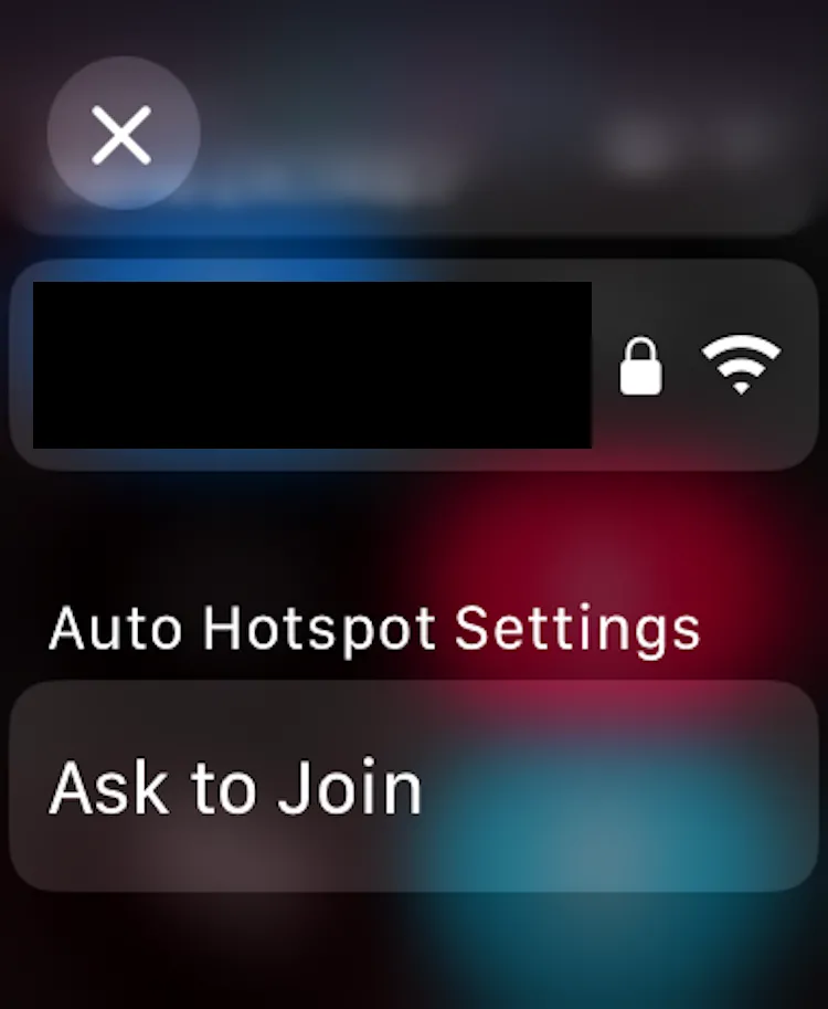 Tùy chọn cài đặt Điểm truy cập tự động (Auto Hotspot) trên Apple Watch, cho phép người dùng chọn Không bao giờ, Hỏi để tham gia hoặc Tự động.