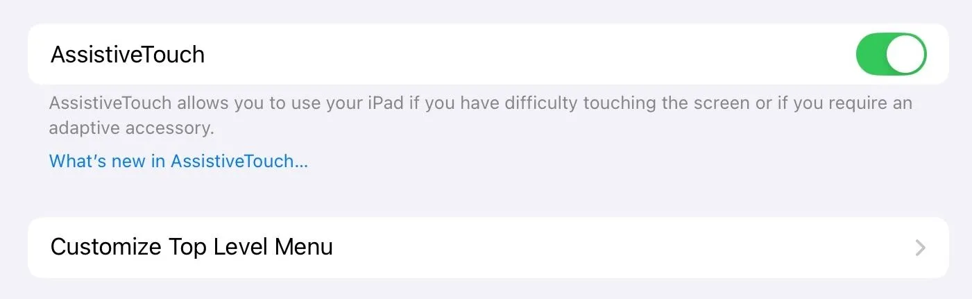 Tùy chọn &quot;Tùy chỉnh Menu Cấp cao nhất&quot; trong cài đặt AssistiveTouch để thêm Trackpad Ảo.