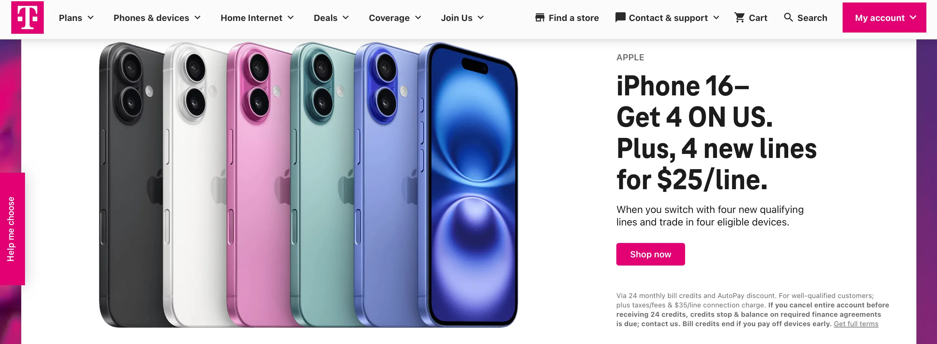 Ưu đãi iPhone 16 trên trang chủ T-Mobile, nhấn mạnh cần đọc kỹ điều khoản