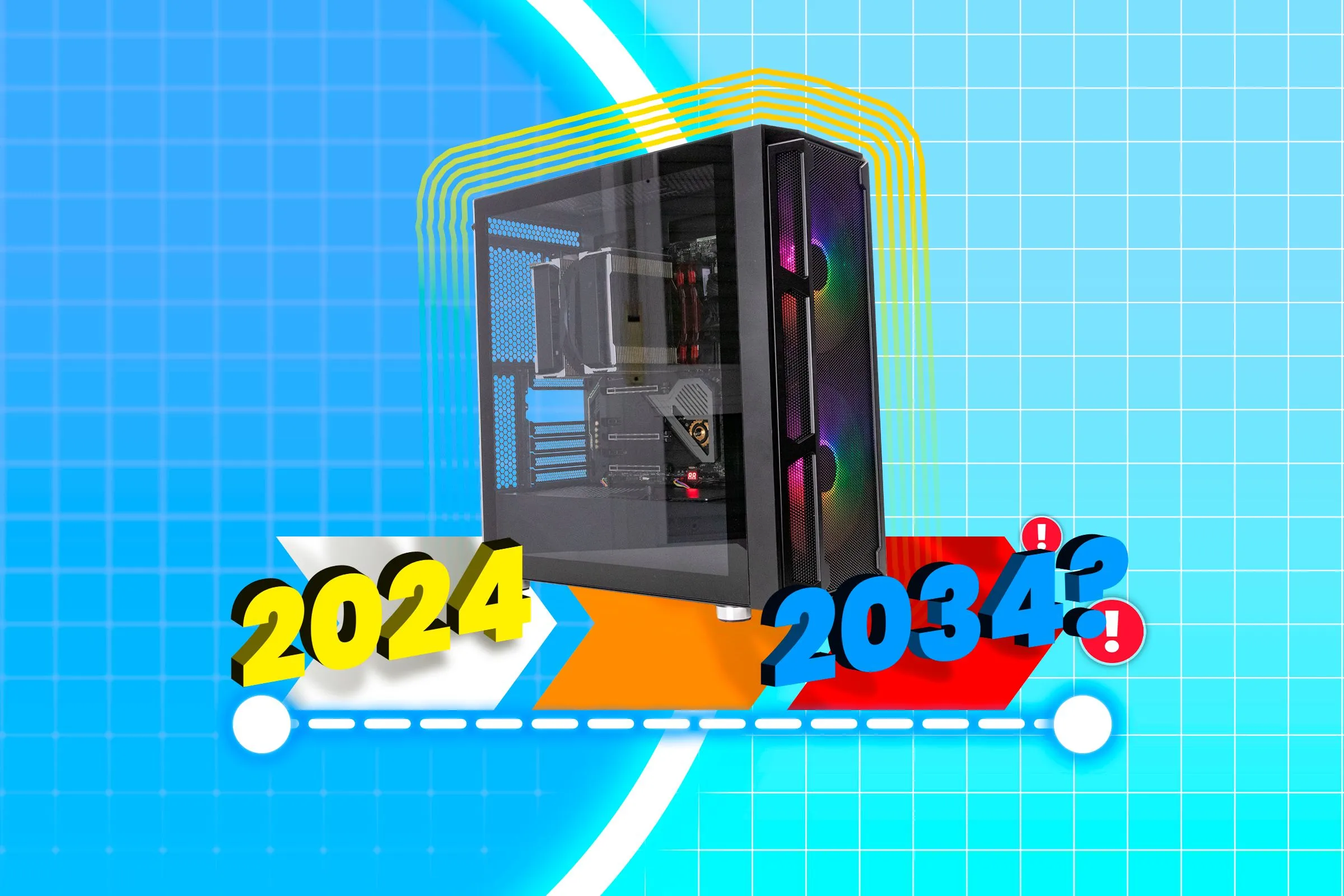 Vỏ case PC gaming với dòng thời gian 10 năm bên dưới