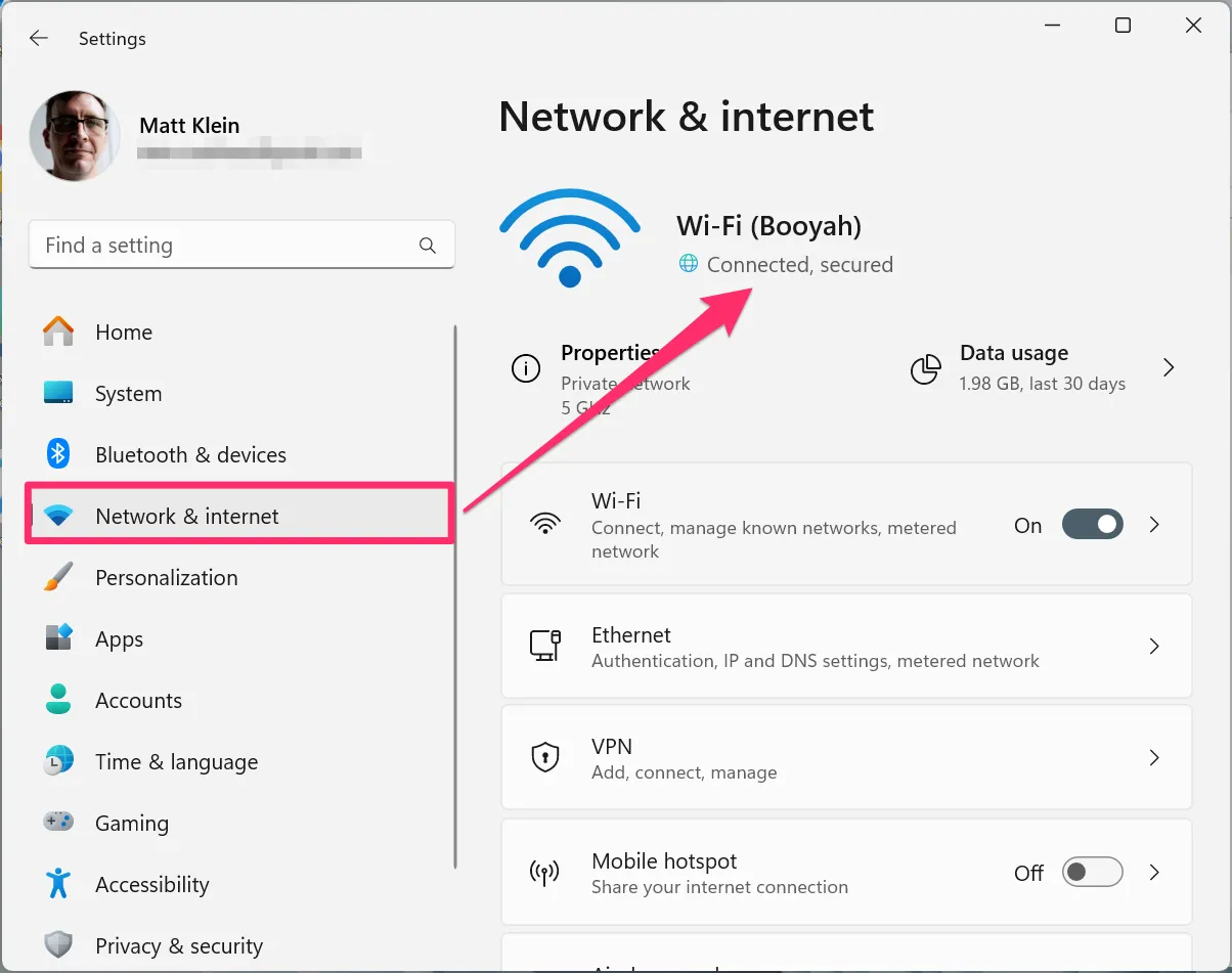 Xác nhận kết nối mạng trên Windows qua Cài đặt Mạng &amp; Internet