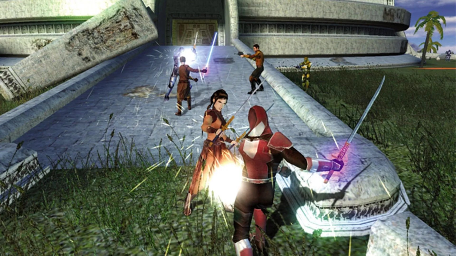 Bastila Shan chiến đấu với kẻ thù trong Star Wars: Knights of the Old Republic, một tựa game có hệ thống lãng mạn.