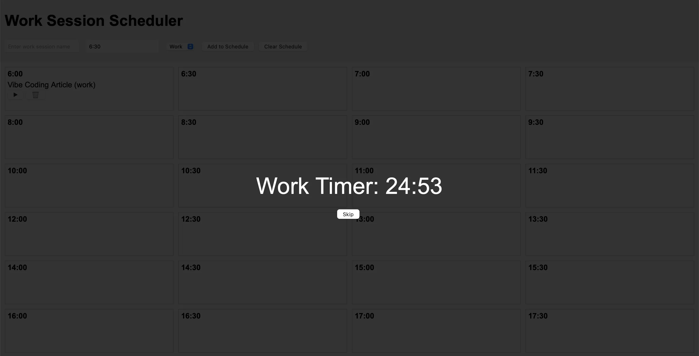 Bộ đếm thời gian Pomodoro 25 phút hoạt động ở chế độ toàn màn hình trong trình duyệt, giúp tập trung cao độ.
