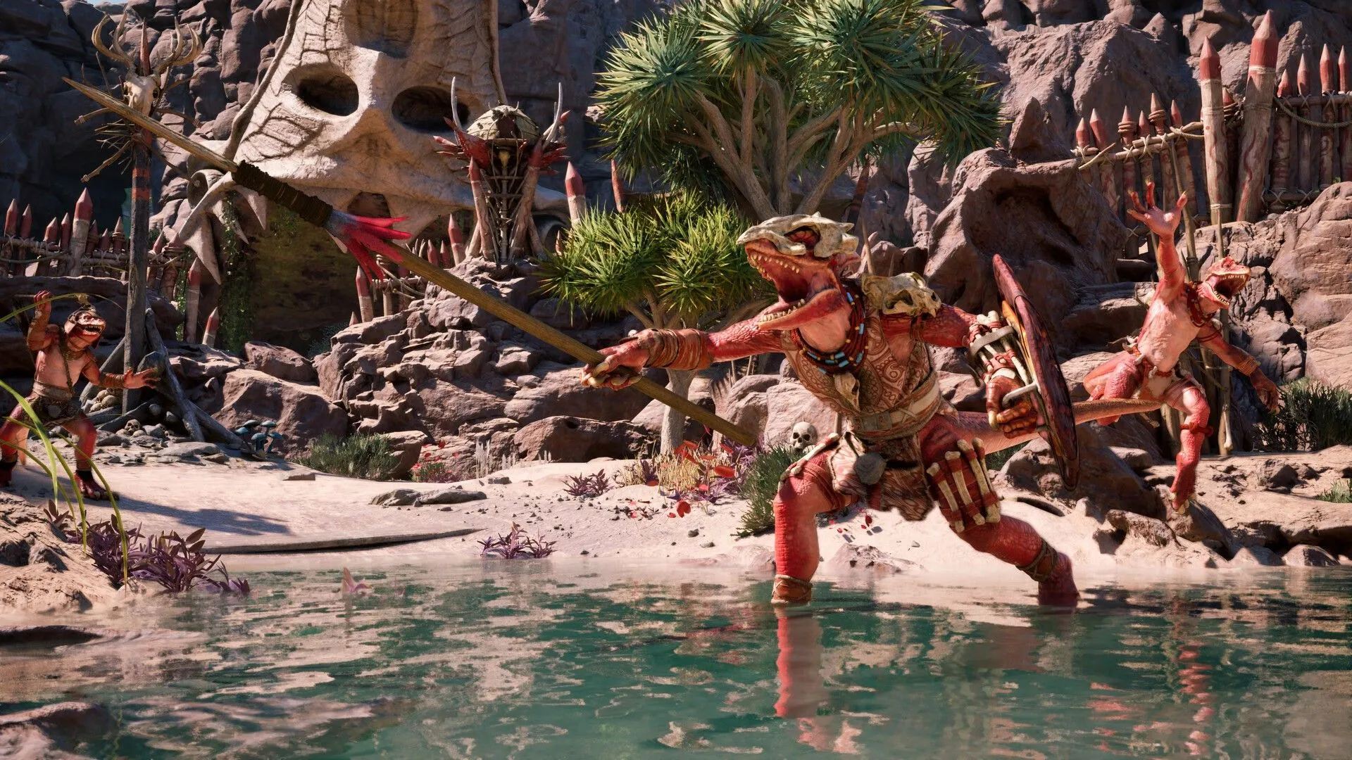 Nhân vật thằn lằn chiến binh sẵn sàng chiến đấu trong tựa game Avowed của Obsidian Entertainment