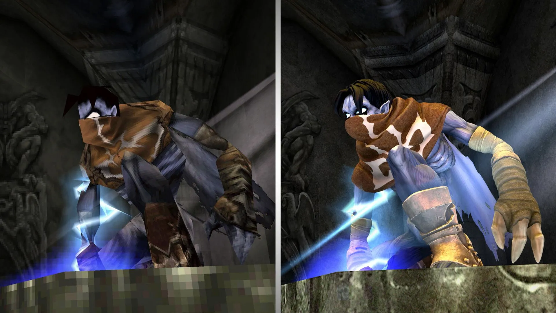 So sánh đồ họa giữa phiên bản gốc PS1 và phiên bản remastered của The Legacy of Kain: Soul Reaver, minh họa sự cải tiến của game retro hiện đại.