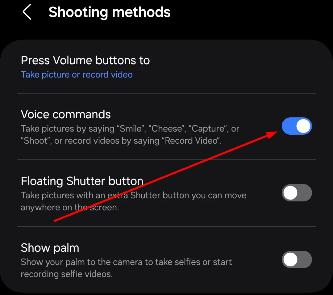Bật tùy chọn Lệnh thoại để chụp ảnh bằng giọng nói trên điện thoại Samsung