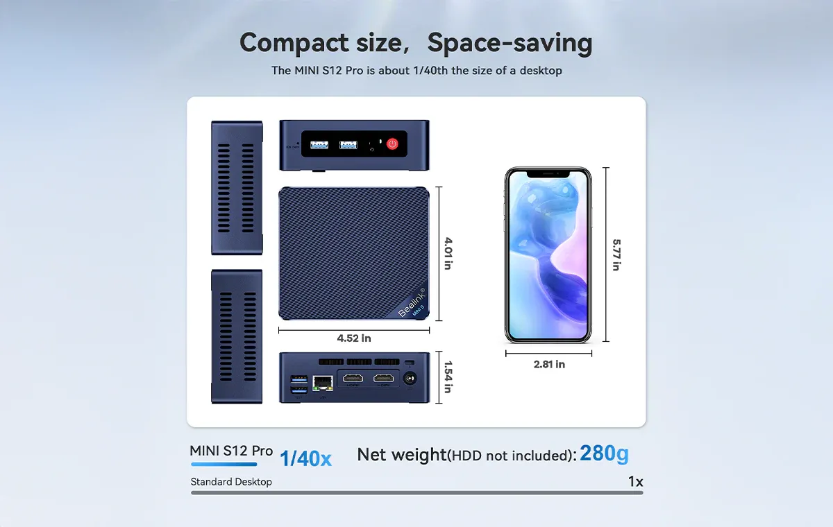 Beelink Mini S12 Pro - Mini PC Linux giá rẻ, hỗ trợ hai màn hình 4K