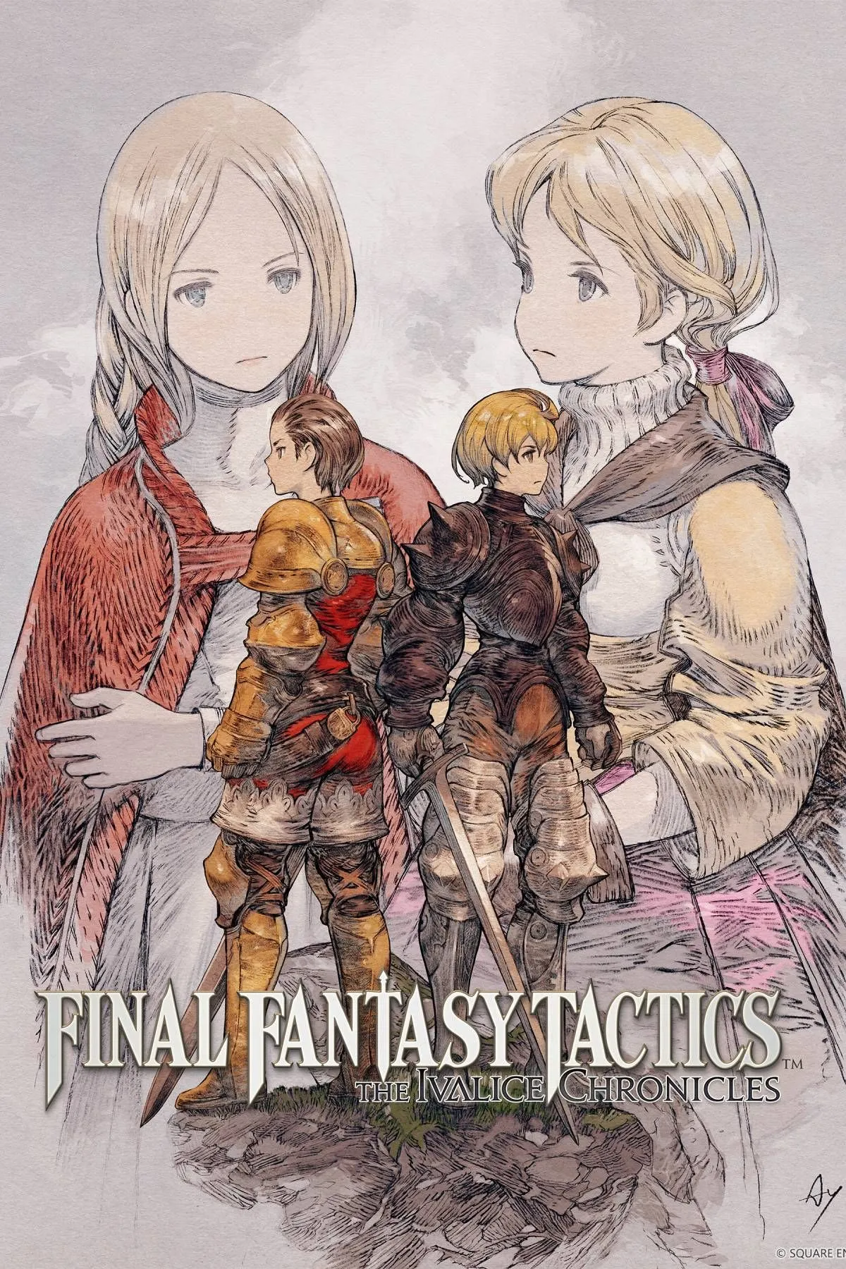 Bìa game Final Fantasy Tactics: The Ivalice Chronicles với các nhân vật Ramza và Delita cùng bối cảnh thế giới Ivalice thời trung cổ