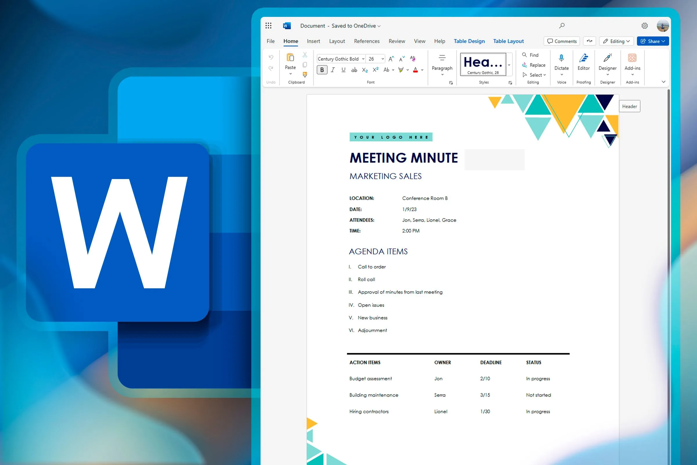 Biểu tượng biên bản cuộc họp và logo Microsoft Word bên cạnh, minh họa sự chuẩn bị kỹ lưỡng.