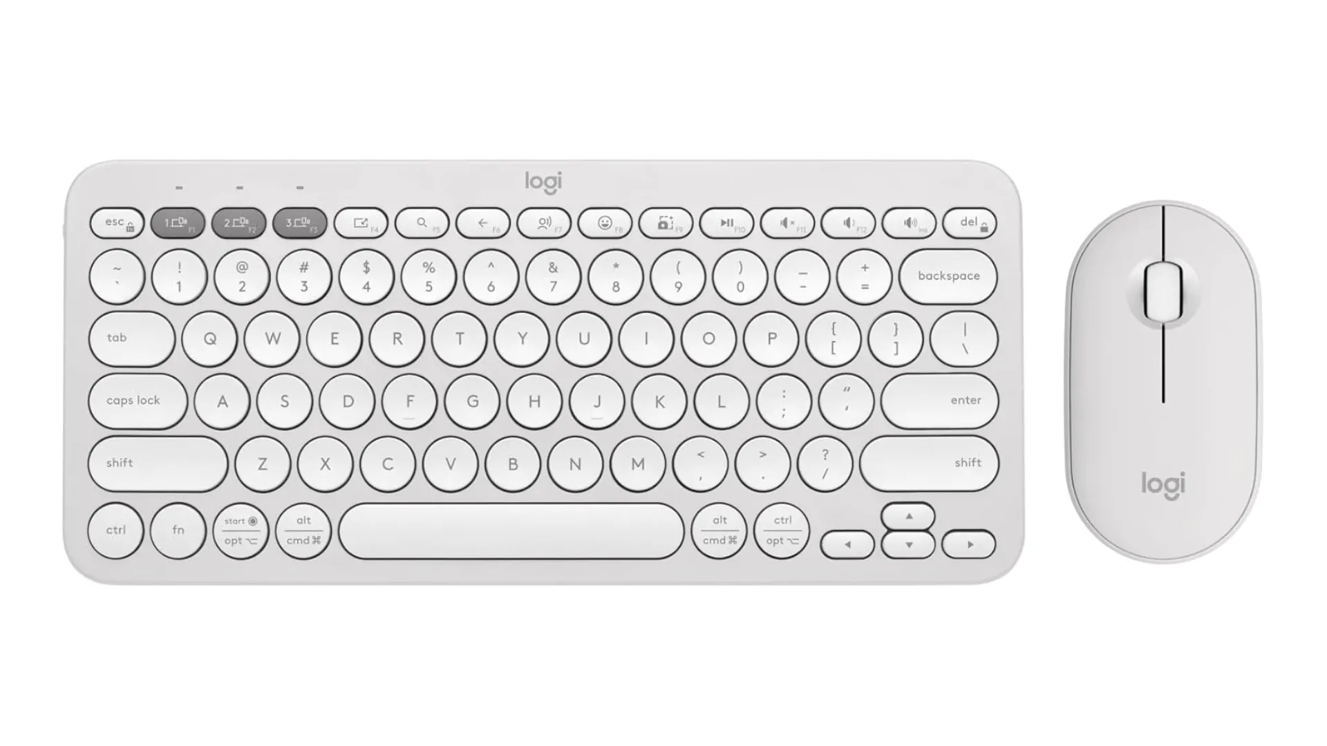 Bộ bàn phím và chuột không dây Logitech màu xám, mang đến trải nghiệm gõ phím và điều khiển thoải mái cho người dùng MacBook.