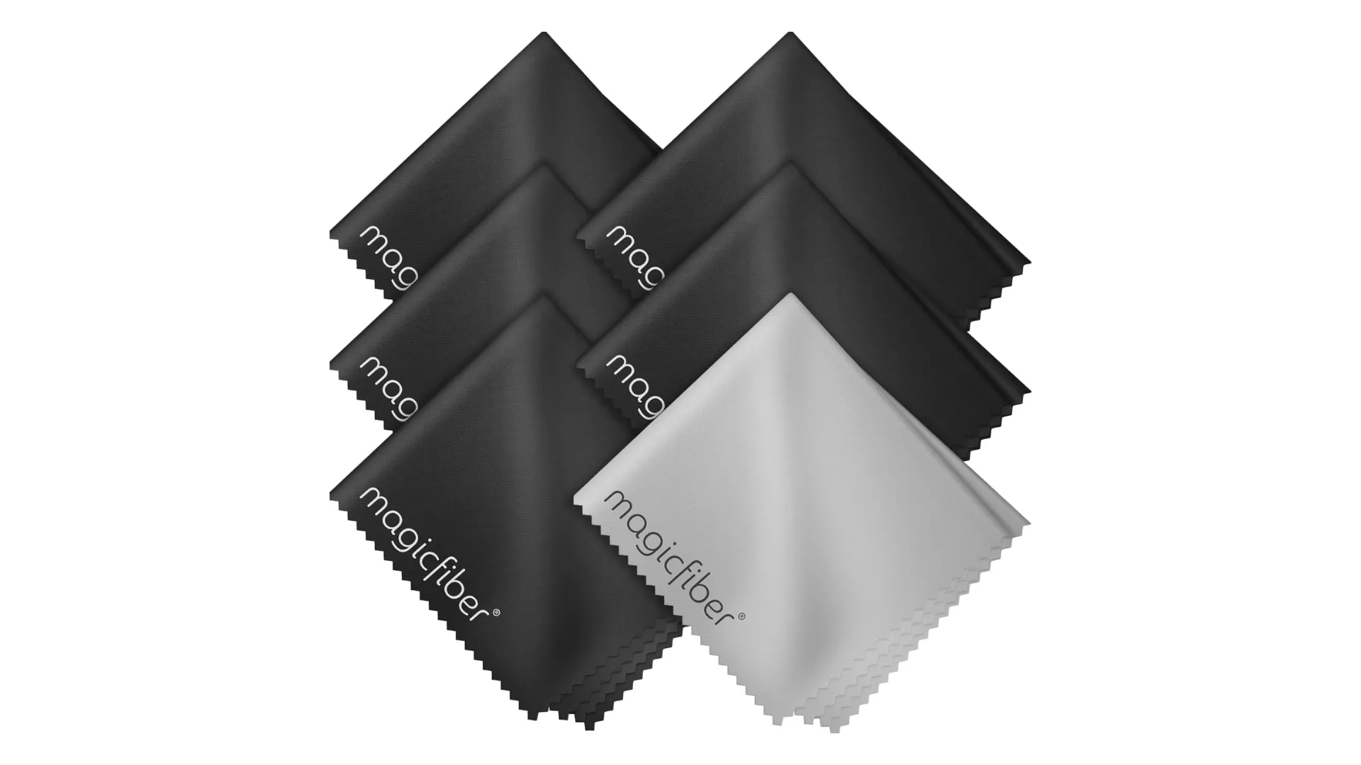 Bộ khăn lau sợi nhỏ MagicFiber màu xanh lá cây và xanh dương, là phụ kiện cần thiết để giữ màn hình MacBook luôn sạch bóng.