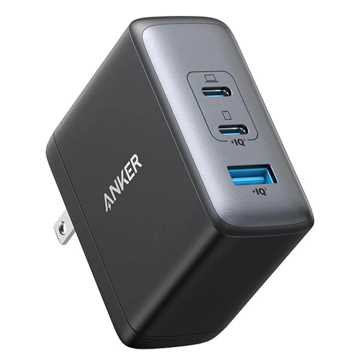 Bộ sạc tường Anker 100W GaN với thiết kế nhỏ gọn, cung cấp khả năng sạc nhanh cho MacBook, iPhone và các thiết bị USB-C khác.