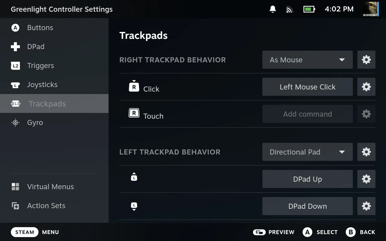 Cài đặt nhấp chuột trái cho trackpad của Greenlight.