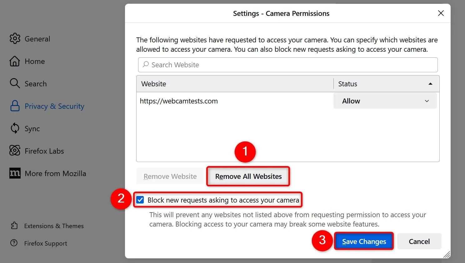 Cài đặt quyền truy cập camera và micro cho các trang web trong trình duyệt Mozilla Firefox