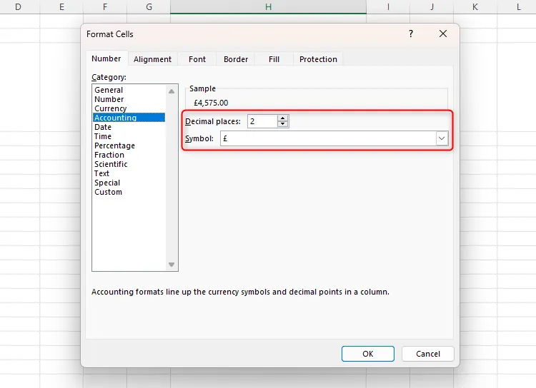 Cài đặt số thập phân và ký hiệu tiền tệ trong định dạng Accounting của Excel