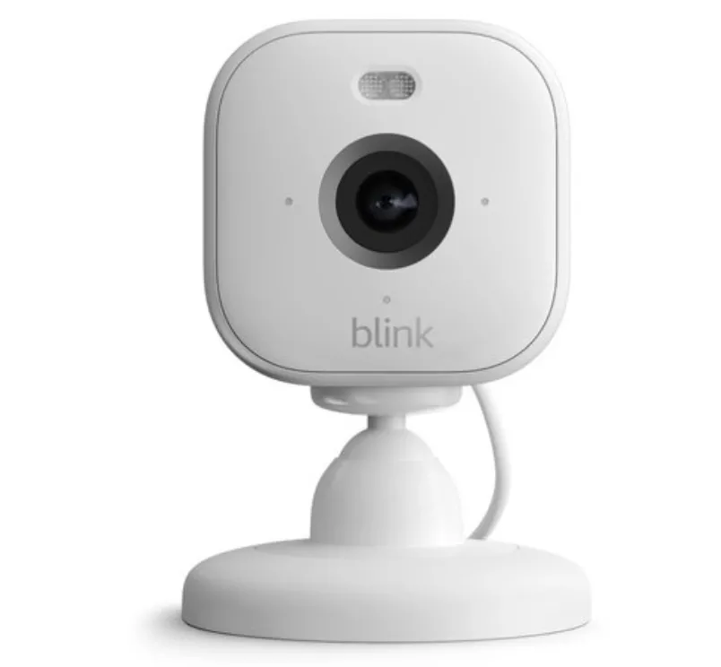 Camera an ninh trong nhà Blink Mini 2 màu trắng với khả năng ghi hình 1080p và tầm nhìn đêm có màu