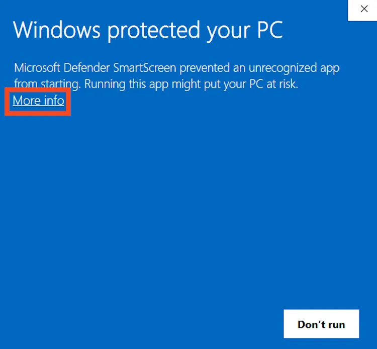 Cảnh báo của Windows Defender khi cài đặt ứng dụng Sunshine, cần bấm &quot;More Info&quot;