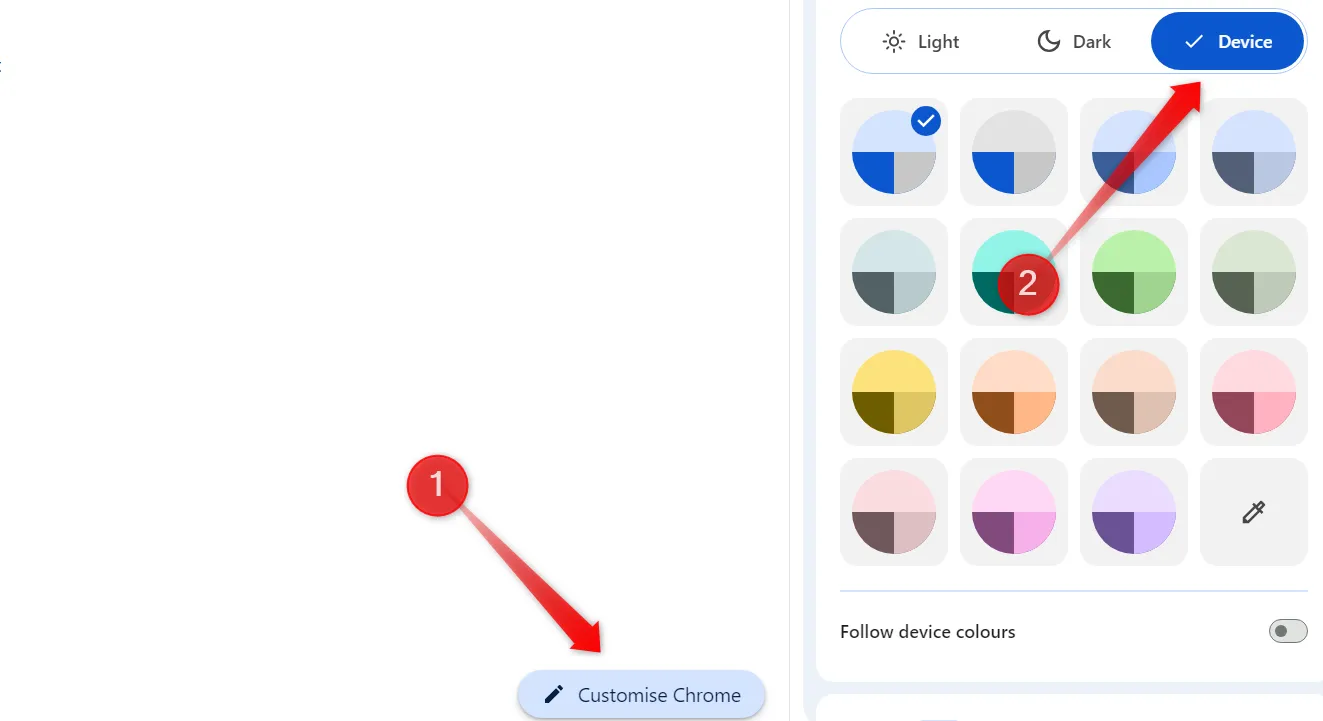 Cấu hình chế độ tối và sáng của Chrome đồng bộ với cài đặt hệ thống của thiết bị