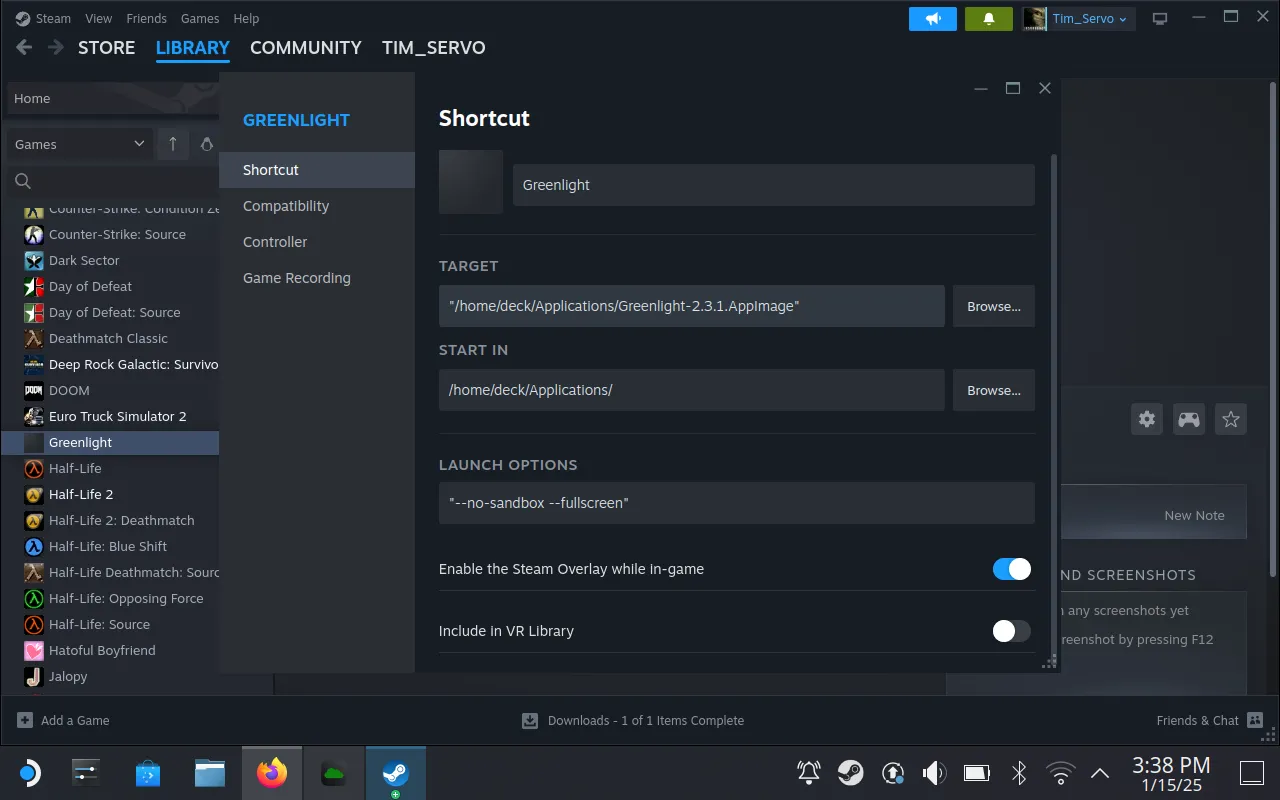 Chỉnh sửa thuộc tính của Greenlight trong Steam.