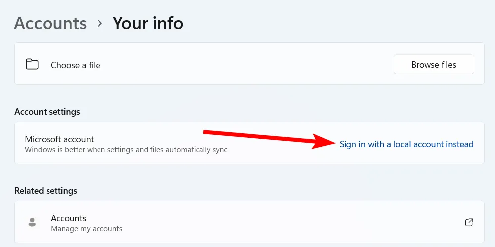 Chuyển sang đăng nhập bằng tài khoản cục bộ trên Windows 11