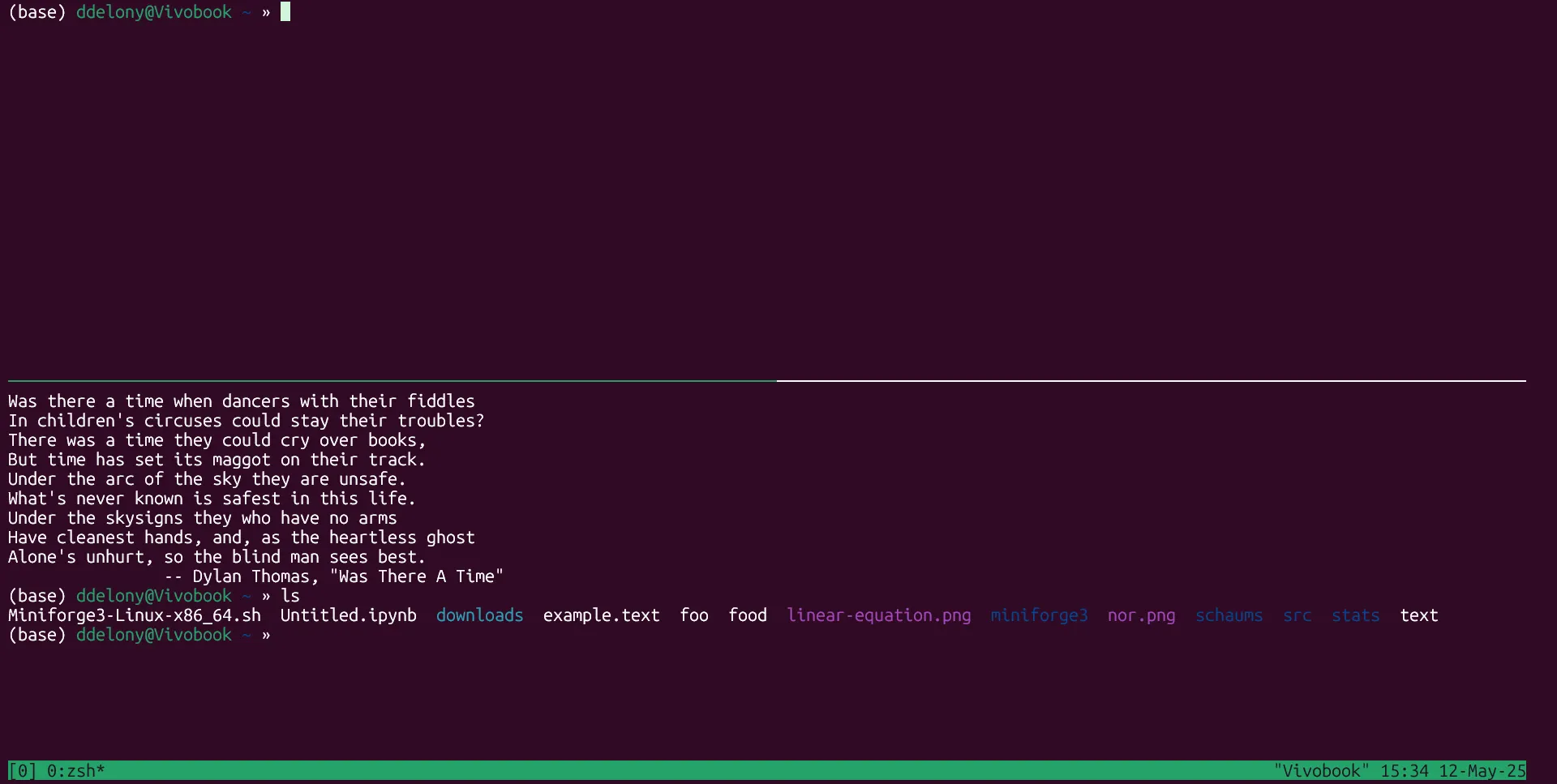 Cửa sổ tmux được chia ngang thành hai phần riêng biệt.