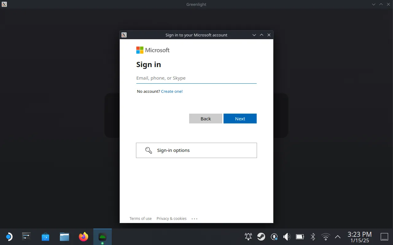 Đăng nhập Greenlight bằng tài khoản Xbox của bạn.