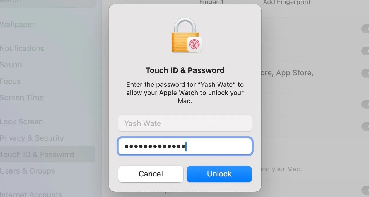 Entering administrator password to enable Auto Unlock on a Mac.