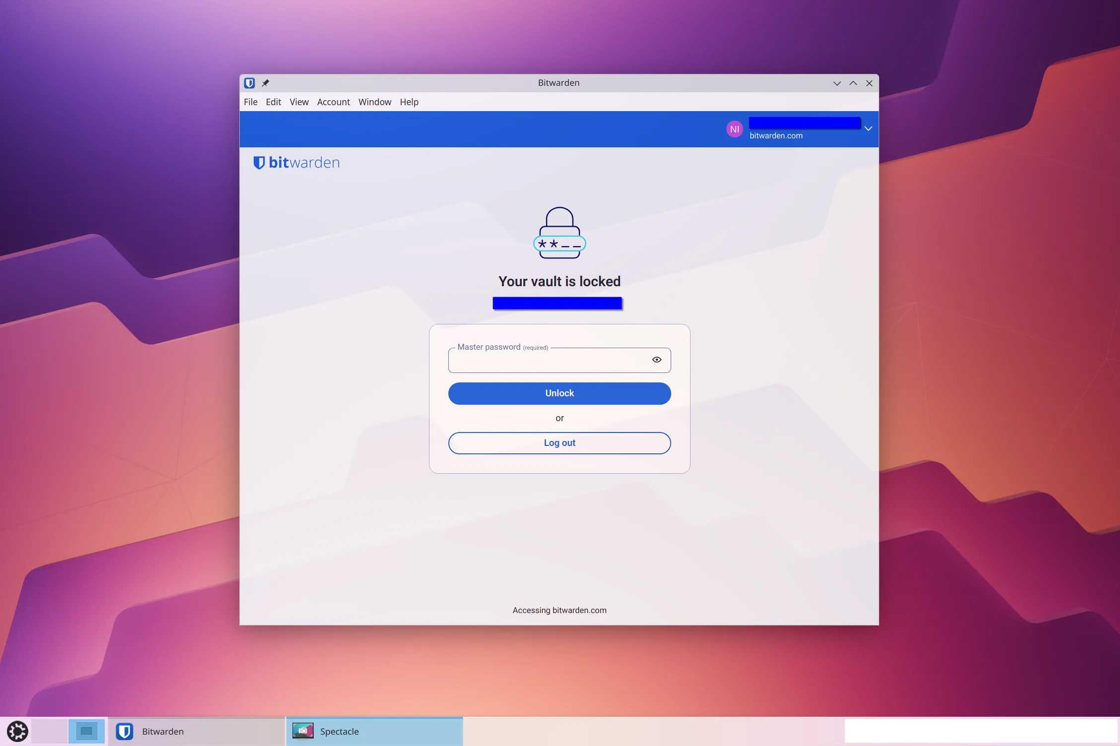 Giao diện đăng nhập chính của trình quản lý mật khẩu BitWarden, yêu cầu người dùng nhập mật khẩu tổng