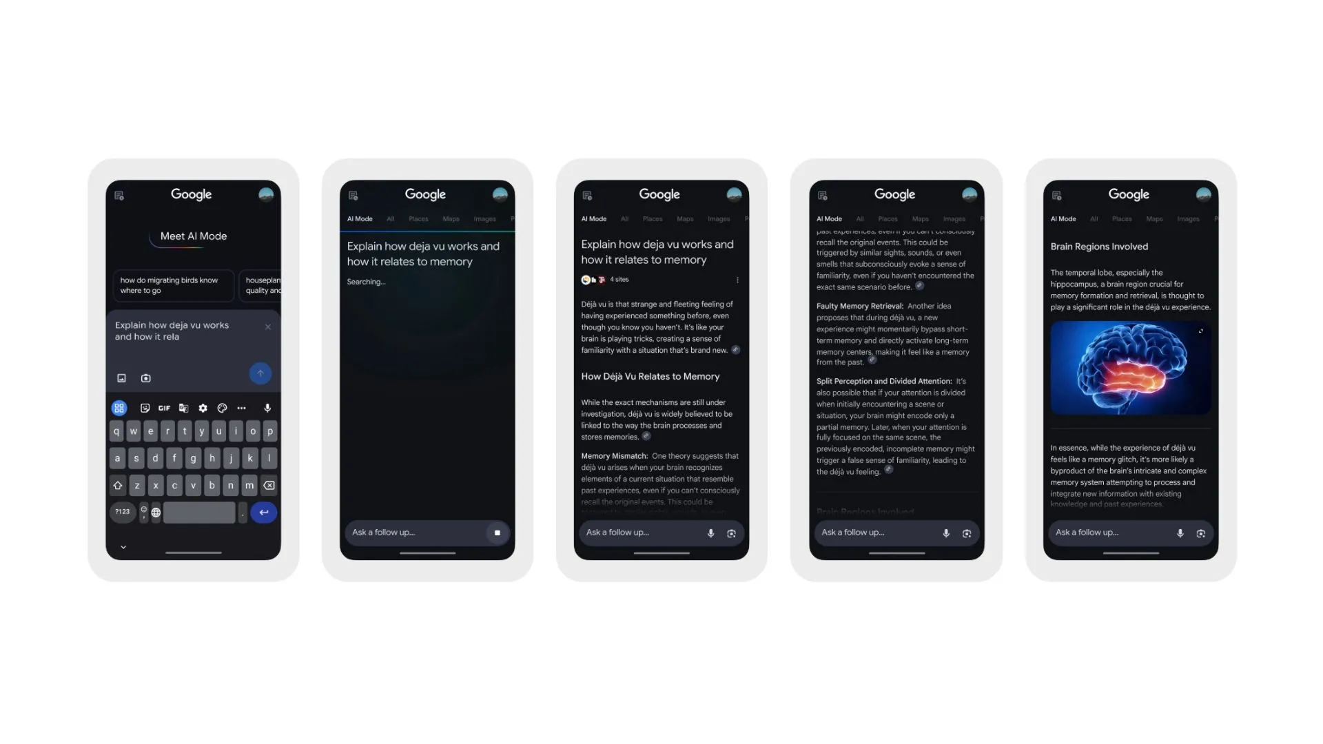 Giao diện minh họa chế độ AI Mode trên Google Search, hiển thị kết quả tìm kiếm chi tiết do AI tổng hợp.
